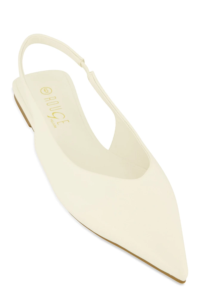 Womens Slingback Pointed Toe Flats, White, Size 6.5