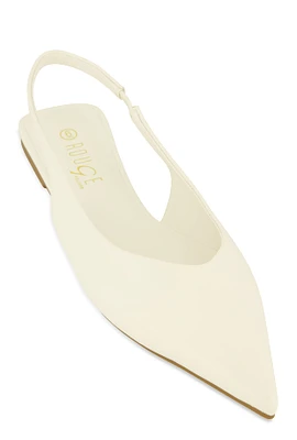 Womens Slingback Pointed Toe Flats, White, Size 6.5