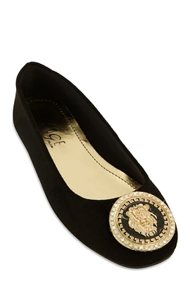 Womens Rhinestone Lion Pendant Ballet Flats,