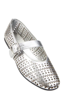 Womens Cut Out Mary Jane Flats, Silver,