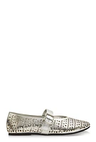 Womens Cut Out Mary Jane Flats, Silver,