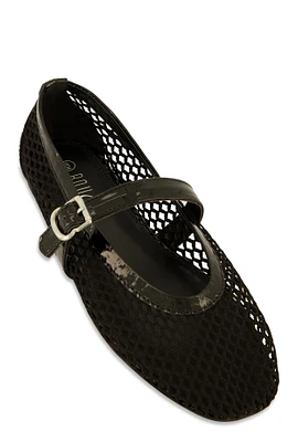 Womens Fishnet Mary Jane Flats,