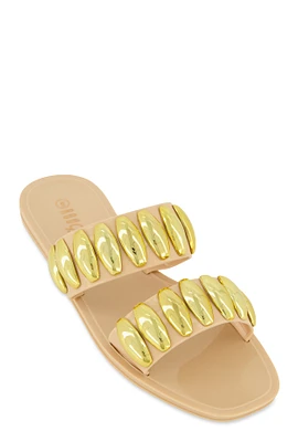 Womens Studded Double Band Jelly Sandals,