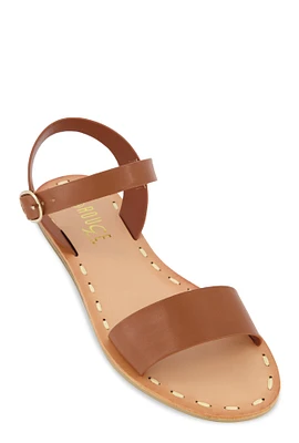 Womens Contrast Stitch Ankle Strap Sandals, Brown, Size 12
