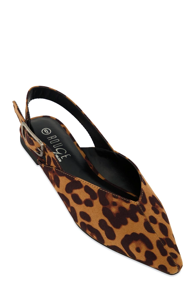 Womens Buckle Slingback Flats, Brown, Size 6.5