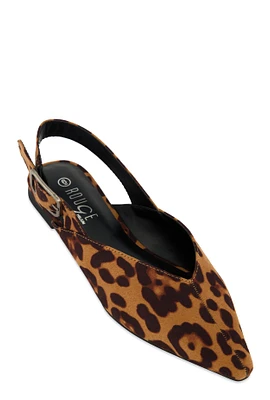 Womens Buckle Slingback Flats, Brown, Size 6.5