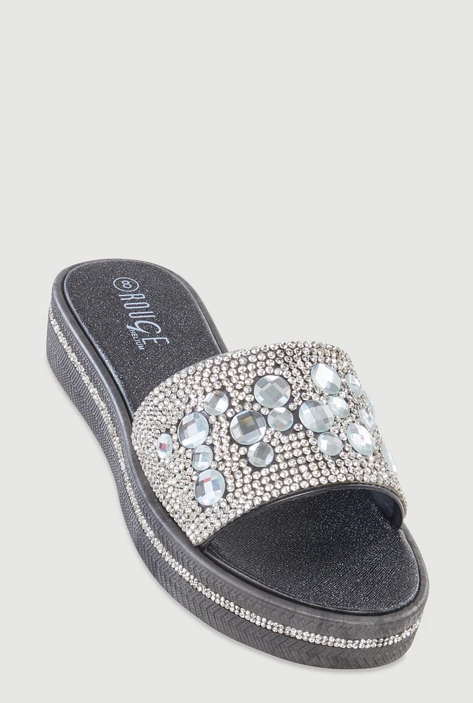 Womens Studded Band Open Toe Slide Sandals,