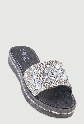 Womens Studded Band Open Toe Slide Sandals,