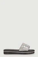 Womens Studded Band Open Toe Slide Sandals,