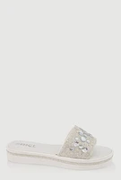 Womens Studded Band Open Toe Slide Sandals, White,