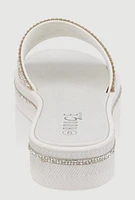 Womens Studded Band Open Toe Slide Sandals, White,