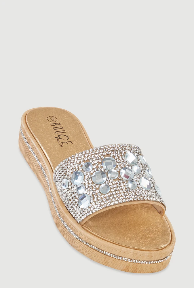 Womens Studded Band Open Toe Slide Sandals, Brown, Size 9