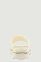 Womens Faux Pearl Studded Band Slide Sandals, White,