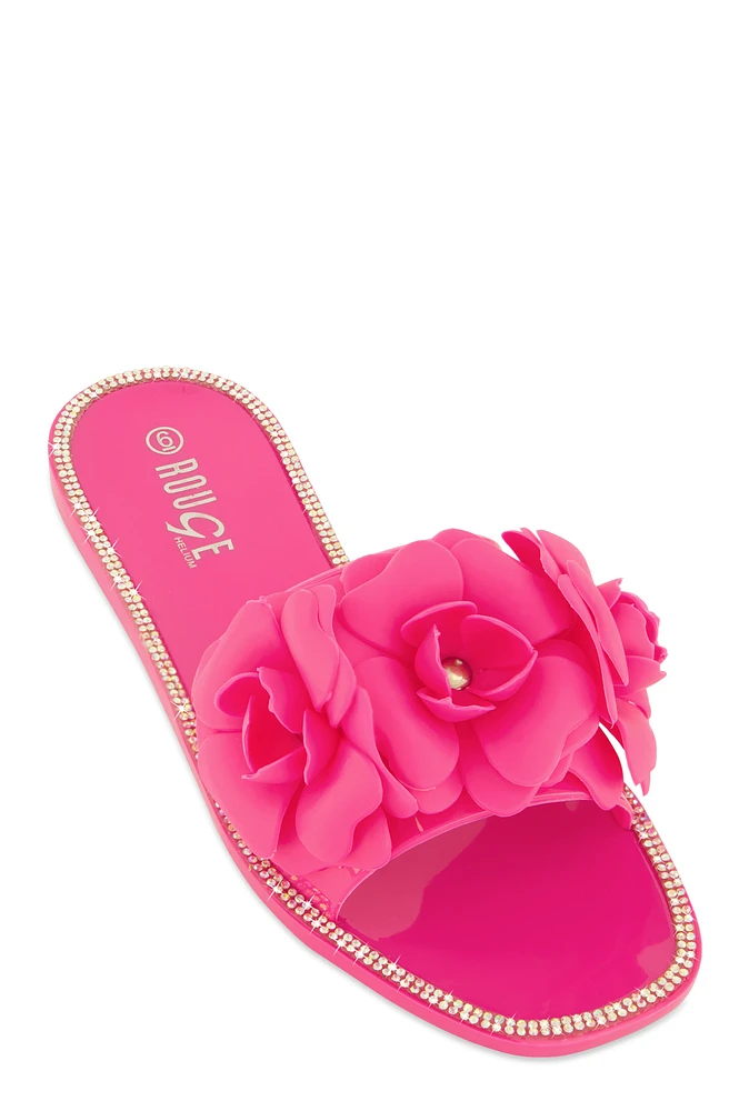 Womens Flower Band Jelly Slide Sandals, Pink, Size 10