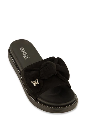 Womens Butterfly Bow Rhinestone Band Slide Sandals,