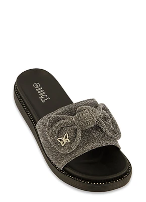 Womens Butterfly Bow Rhinestone Band Slide Sandals,