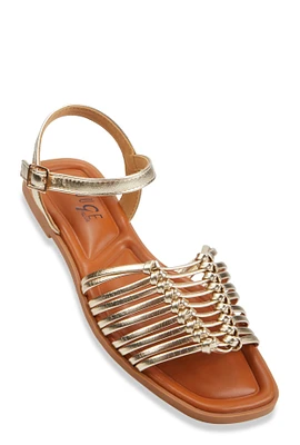 Womens Woven Band Ankle Strap Sandals, Gold,