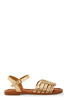 Womens Woven Band Ankle Strap Sandals, Gold,