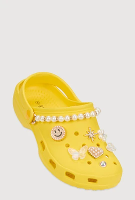 Womens Faux Pearl Rhinestone Charm Slingback Clogs, Yellow, Size 8.5