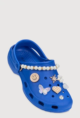 Womens Faux Pearl Rhinestone Charm Slingback Clogs,