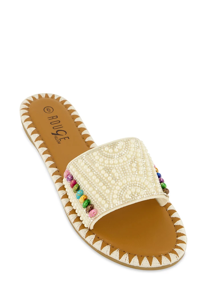 Womens Bohemian Slide Sandals, White, Size 10
