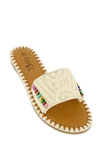 Womens Bohemian Slide Sandals, White, Size 10