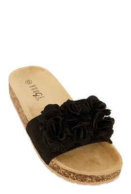 Womens Flower Petal Band Platform Slide Sandals,