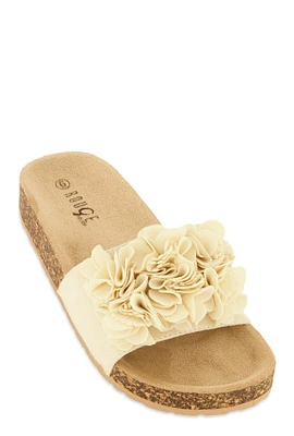 Womens Flower Petal Band Platform Slide Sandals,