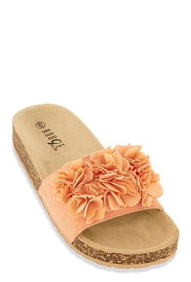 Womens Flower Petal Band Platform Slide Sandals, Orange, Size 10