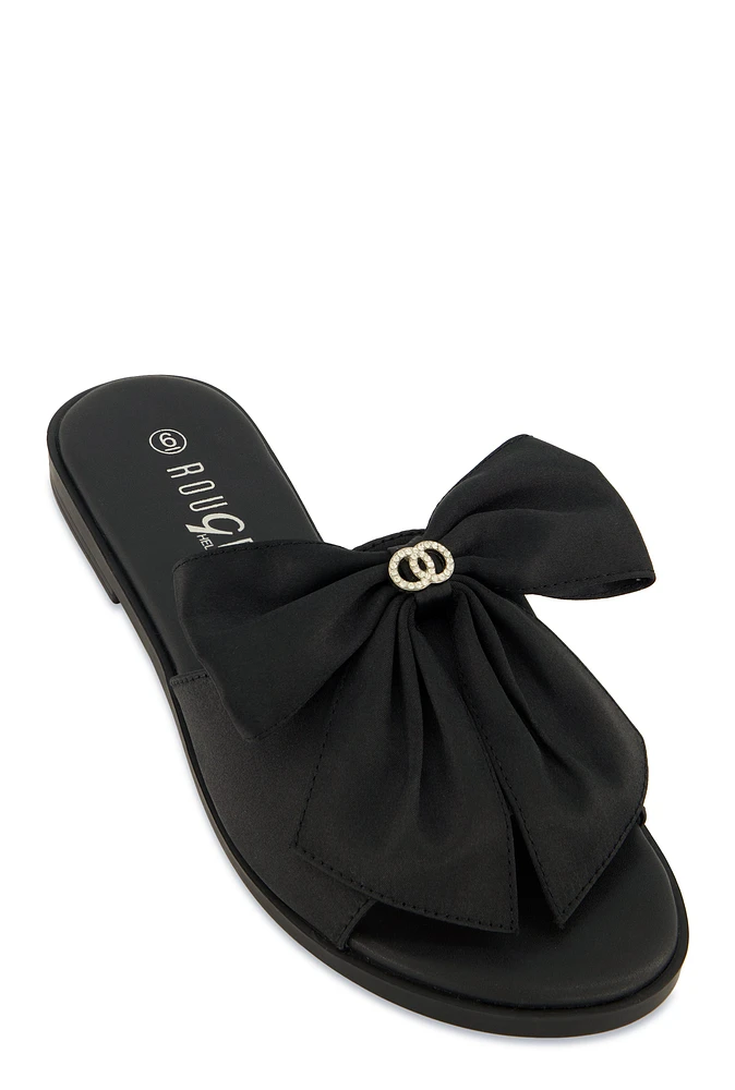Womens Bow Band Open Toe Slide Sandals,