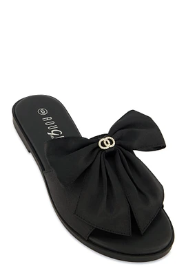 Womens Bow Band Open Toe Slide Sandals,