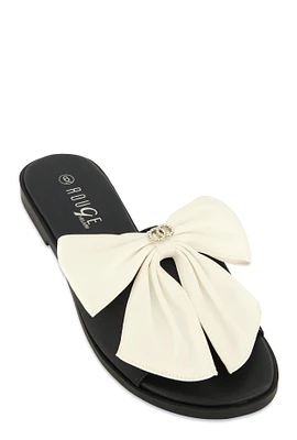 Womens Bow Band Open Toe Slide Sandals,