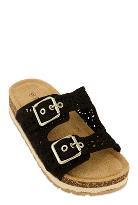 Womens Crochet Double Buckle Espadrille Footbed Sandals,