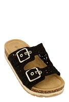 Womens Crochet Double Buckle Espadrille Footbed Sandals,