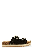 Womens Crochet Double Buckle Espadrille Footbed Sandals,