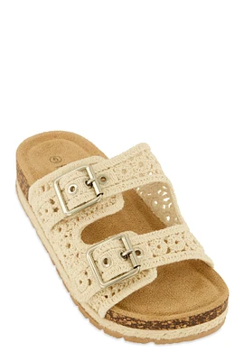 Womens Crochet Double Buckle Espadrille Footbed Sandals,