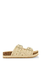 Womens Crochet Double Buckle Espadrille Footbed Sandals,
