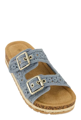 Womens Crochet Double Buckle Espadrille Footbed Sandals, Blue, Size 9