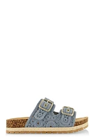 Womens Crochet Double Buckle Espadrille Footbed Sandals, Blue, Size 9