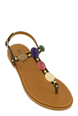 Womens Gemstone Buckle Strap Thong Sandals,