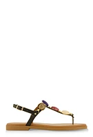 Womens Gemstone Buckle Strap Thong Sandals,