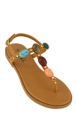 Womens Gemstone Buckle Strap Thong Sandals, Brown, Size 11