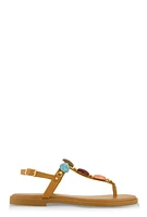 Womens Gemstone Buckle Strap Thong Sandals, Brown, Size 11