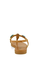 Womens Gemstone Buckle Strap Thong Sandals, Brown, Size 11