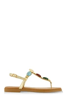 Womens Gemstone Buckle Strap Thong Sandals, Gold, Size 10