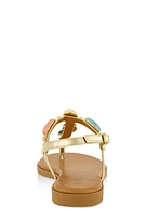 Womens Gemstone Buckle Strap Thong Sandals, Gold, Size 10