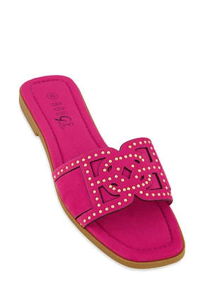 Womens Studded Cut Out Band Slide Sandals, Pink, Size 5.5