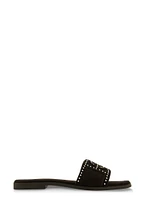 Womens Studded Cut Out Band Slide Sandals,