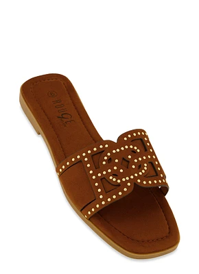 Womens Studded Cut Out Band Slide Sandals,