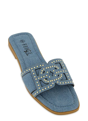 Womens Studded Cut Out Band Slide Sandals,